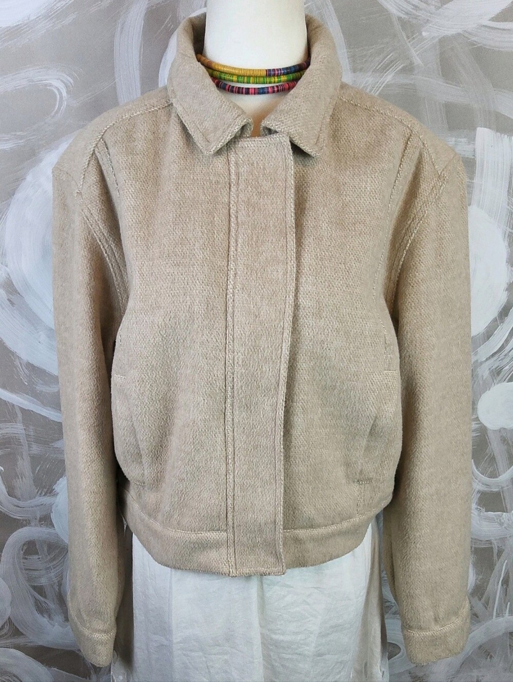 HABITAT Wmns M Beige Plush Fleece Jacket Zip Snaps Warm Cozy Bomber CityCore